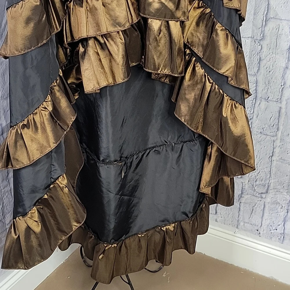 NO BRAND Ankle Length Black and Bronge Steampunk Ruffled Skirt - Picture 4 of 7